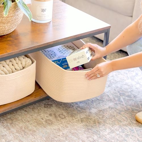 NaturalCozy Storage Baskets 16.8”x13”x7.6” Cotton Rope Woven Baskets for Organizing 3-Pack | Toy Storage Bins | Basket for Shelves, Laundry, Blanket, Clothes, Closet, Kitchen, Bathroom, Gifts - color: Beige