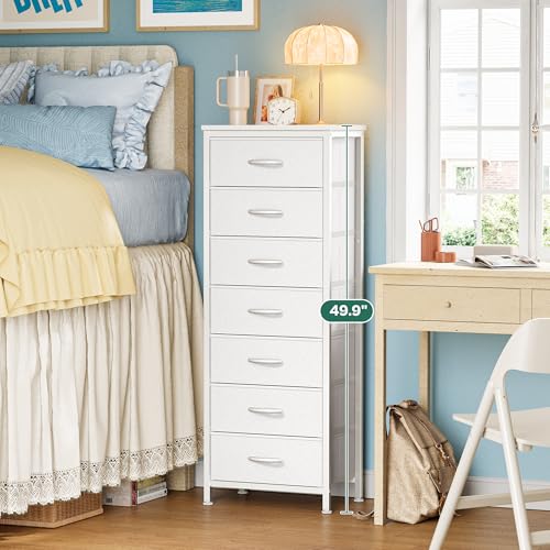 Huuger Tall Dresser for Bedroom, 7 Drawer Dresser & Chests of Drawers, Fabric Drawer for Closet, Bedroom, Night Stand, Metal Frame, Storage Tower with Fabric Bins, White - color: White, size: 50.0inch(7 Drawers)