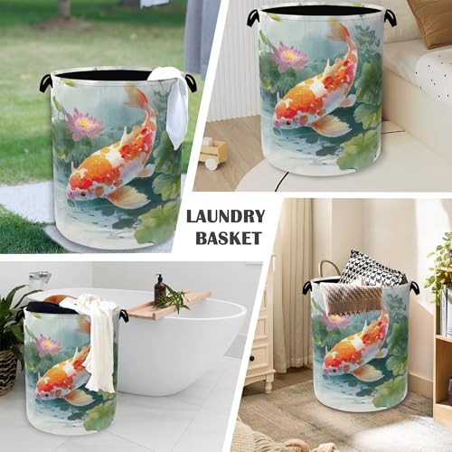 Goldfish Laundry Basket,Lotus Foldable Oxford Cloth Tote Bag Laundry Hamper Clothes Storage Bucket Organizer for Bedroom Laundry Storage Dormitories 16" x 20.8" - color: Goldfish Lotus