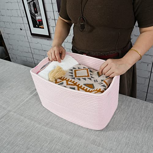 Cotton Rope storage Basket Bins Woven Basket for Organizing Shelves 15X10X9.3" Rectangle Decorative Baskets For storage Clothes Toys Books Towels Nursery basket organizer 3 pack light pink - color: light pink