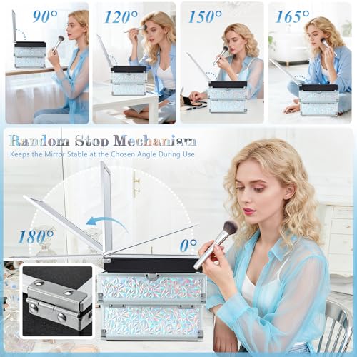 Joligrace Makeup Train Case Makeup Case Organizer Portable Cosmetic Box Storage with 2 Trays Mirror Locking with Keys Make Up Travel Case Nail Kits Traveling Makeup Box Shiny Silver - color: Shiny Silver