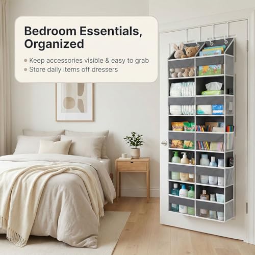 10-Pocket Over the Door Organizer with Heavy-Duty 600D Oxford Fabric, Upgraded Hooks with Silicone Protectors for Dorm, Closet Storage, Bedroom, Bathroom