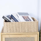 Drawer basket Handwoven Paper Rope Rectangular Shallow Basket Storage-15.35X12.01X4.72 Inches (Brown) - color: Brown