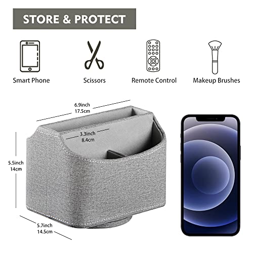 Fanousy 360° Rotating Remote Control Holder, PU Leather TV Remote Caddy Organizer Basket Storage Box with 5 Compartments for Pen, Pencil, Art Supplies, Makeup Brush, Office Desk Table Accessories - color: Grey cloth