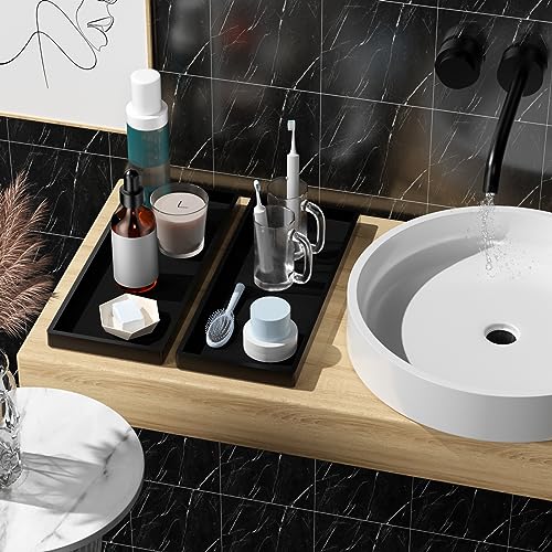 BBK Bathroom Vanity Tray 11.8 in- 2 Pack(Large) Silicone Bathroom Tray for Counter, Perfume Key Trinket Ring Tray, Decor Soap Dispenser Countertop Tray for Kitchen Sink Organization (Black) - color: Black (2-pack Large)