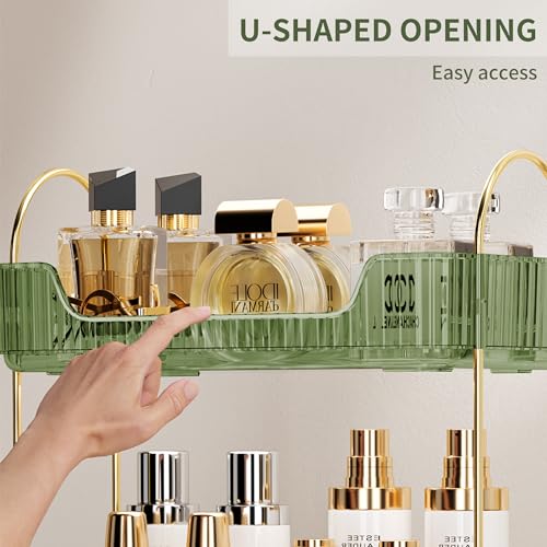 Akinbas 2 Tier Bathroom Organizer Countertop Makeup Perfume Tray Skincare Organizer for Bathroom Dresser Vanity (Green) - color: Green, size: 2 Tier