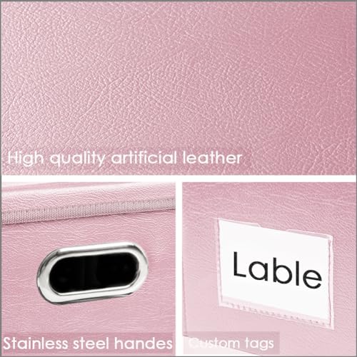 PRANDOM Collapsible Storage Bins with Lids [3-Pack] Leather Fabric Foldable Storage Boxes Organizer Containers Baskets Cube with Cover for Bedroom Closet Office Nursery Pink (14.9x10.8x10) - color: Pink, size: Medium(3-Pack)