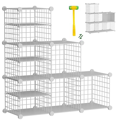 Wire Cube Storage Organizer, 6 Cubes Converted into 7 Cubes, Sturdy Metal Grids Storage Shelf Closet Shelving Units and Storage, Shelves for Bedroom LIvingroom Office - color: White, size: 6 cubes