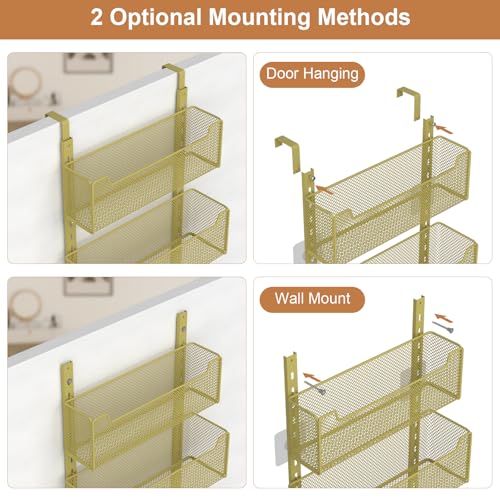 VyGrow Over The Door Organizer, Metal Door Organizer Hanging with 5 Adjustable Baskets and Coat Hook, Behind The Door Storage for Bedroom Closet Bathroom Pantry Cabinet Kitchen, Gold - color: Gold, size: 5-Tier