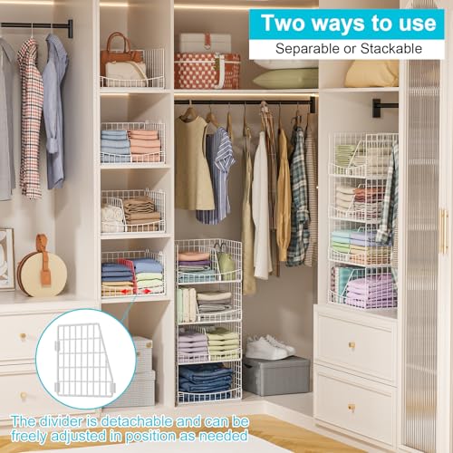 Hongtamoya 4-Tier Closet Organizers and Storage Basket with Divider, Foldable Closet Shelf Organizer System, Space-Saving Clothes Storage Drawer Organizer Bins for Wardrobe Cupboard, White - color: White, size: 12"D x 15.9"W x 35.3"H | Divided