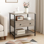 Edbuosy 27 Inch Wide Night Stand with Charging Station, Wood Nightstand with Open Shelf, Large Drawer Bedside Table for Living Room/Bedroom/Office (Rustic Gray) - color: Rustic Gray, size: 1 Drawer
