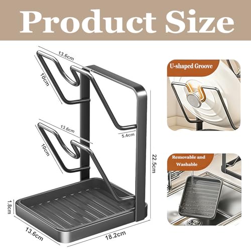 Kitchen Pot Lid Storage Rack, Carbon Steel Pot Lid Holder with Spoon Rest While Cooking, Multifunctional Countertop Organizer with Removable Drip Tray for Cutting Boards, Ladles