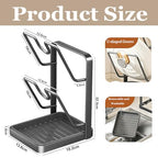 Kitchen Pot Lid Storage Rack, Carbon Steel Pot Lid Holder with Spoon Rest While Cooking, Multifunctional Countertop Organizer with Removable Drip Tray for Cutting Boards, Ladles