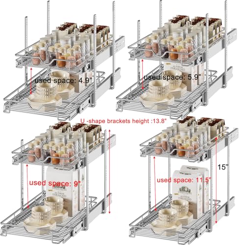 DINDON Pull Out Cabinet Organizer (14" W X 21" D), Cabinet Pull Out Shelves, 2 Tier Pull Out Drawers for Kitchen Cabinets, Wire Basket Slide Out Shelf for Cabinet Organization in Kitchen, Pantry - size: 14'' W X 21'' D