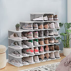 6-Tier Thickening Cubby Shoe Rack, Free Combination Shoe Organizer for Closet, Free Standing Shoe Tower, Stackable Space-Saving Adjustable Shoe Storage Shelf, Grey - color: Grey