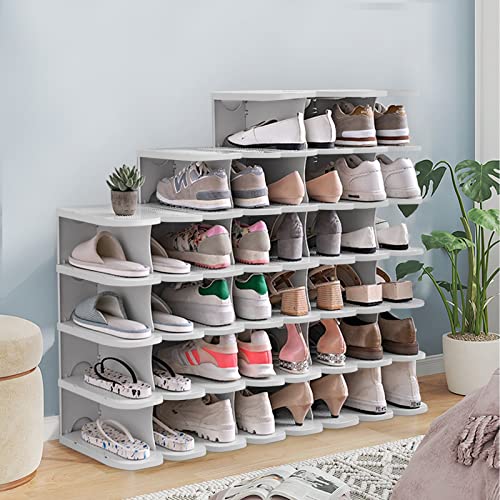 6-Tier Thickening Cubby Shoe Rack, Free Combination Shoe Organizer for Closet, Free Standing Shoe Tower, Stackable Space-Saving Adjustable Shoe Storage Shelf, Grey - color: Grey