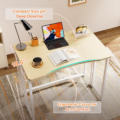 Huuger Folding Desk with Storage Shelf, 31.5 Inch Foldable Computer Table for Small Spaces, Space Saving Sofa Table for Couch, Writing Work Office Computer Desk, Easy to Fold, Oak - color: Oak, size: 18.5"D x 31.5"W