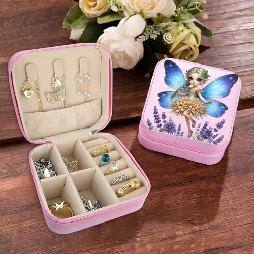 Fairy Pattern Portable Print Jewelry Box, 1pcs Pink Compact Jewelry Box Travel Jewelry Case Travel Case Organizer Bag Storage Box Jewelry Holder For Necklace Earrings Rings Bracelet Y02 - color: Fairy 2