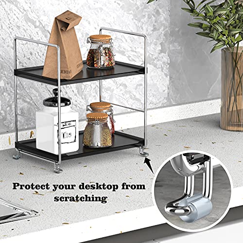 2-Tier Bathroom Organizer Countertop Storage Shelf, Vanity Tray Cosmetic Stackable Storage Rack, Kitchen Spice Rack (Chrome + Black) - color: Black + Sliver