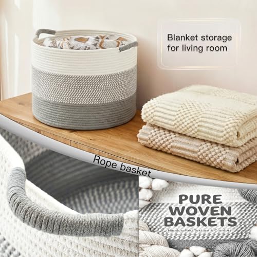 Artfeel 70L Large Cotton Rope Basket, Decorative Woven Blanket Storage for Living Room, Boho Toy Storage & Toy Box for Kids, Versatile Laundry Basket & Nursery Hamper for Blankets(Grey) - color: Grey, size: 70L