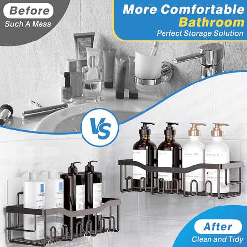 EUDELE Shower Caddy 2 Pack, Adhesive Organizer for Bathroom Storage&Home Decor&Kitchen organizers and storage, No Drilling, Large Capacity, Rustproof Stainless Steel Organizer, Decor Sets - color: Dark Brown-2pcs