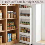 Slim Rolling Storage Cart - 5-Tier Utility Cart with Wheels for Bathroom, Kitchen, and Laundry Room - Bathroom Shelves by Lavish Home (White) - size: 5-Tier