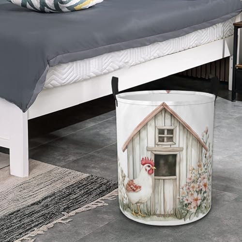 Watercolor Chicken Farm Laundry Basket Cute Animal Foldable Laundry Hamper with Handles Clothes Storage Bin for Household Bedroom Bathroom Dorms 17.3"x13.6" - color: Watercolor Chicken Farm