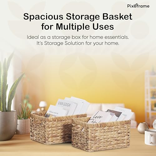 Large Rectangular Handwoven Wicker Basket - Natural Water Hyacinth Storage Baskets with 2 Built-in Handles - Ideal for Towel, Blankets, and Home Organizer & Decor - 16.5"x13"x7.50" - Brown - size: 16.D5x13Wx7.5H