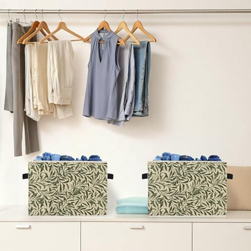Green Willow Plant Storage Box Bins, Vintage Rustic Botanical Collapsible Storage Basket Organizer for Bedroom Laundry Room Home Clothes Toys Books, Toybox for Boys Girls - color: Floral H