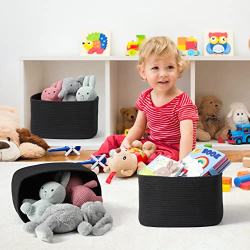 Cotton Rope storage Basket Bins 15X10X9.3“ Woven Basket for Organizing Shelves Rectangle Decorative Baskets For storage Clothes Toys Books Towels Square Wicker Nursery basket organizer 3 pack black - color: black