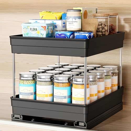 Nieifi Spice Organization for Cabinet-Vertical Spice Rack Pull Out-Spice Rack Organizer for Cabinet-8-1/4 inch Wide-Seasoning Kitchen Organizer-8.26" W x 10.6" D x 8.7" H-1 Pack-2 Tier - color: Black, size: 8-1/4" - 1 Pack