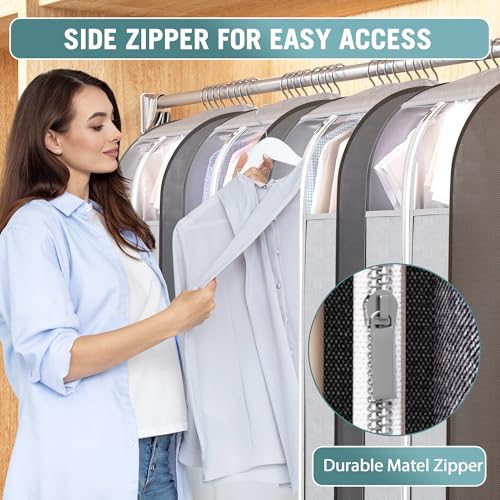 Liuoud 10" Gusseted Garment Bags for Hanging Clothes with Clear Window (40&50") Suit Bags for Open Closet Storage, Clothing Cover for Coat, Dress, Jacket, Shirt, Fur Wardrobe Protector, 4 Packs - color: Grey with window, size: 40+50 inch