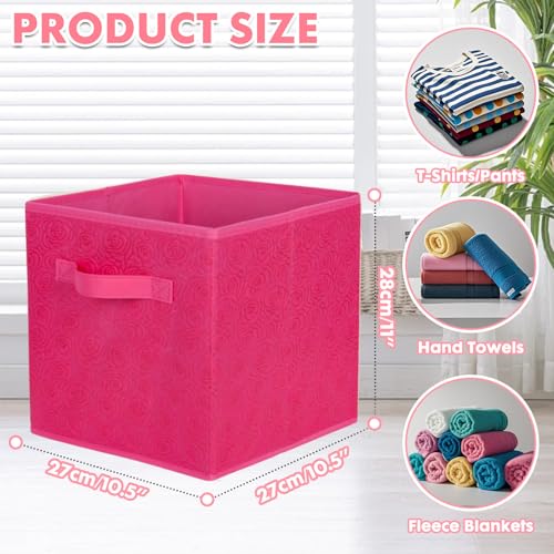 ShellKingdom Storage Bins, Foldable Fabric Storage Cubes with 3D Embossed Rose Pattern, Cloth Organizer Drawer For Closet And Toys, 10.5 X 10.5 X 11 inch, 2 Pack (Fuchsia) - color: Fuchsia