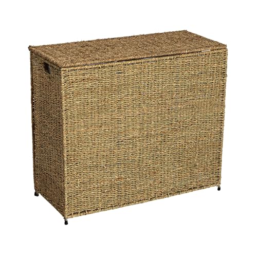 Household Essentials Brown ML-5445 Wicker 3 Compartment Laundry Sorter with Lid | 3 Section Clothes Hamper - color: Brown