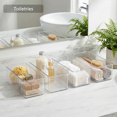 Qilinba 8 PACK Drawer Organizer Bins Bathroom Deep Drawer Silverware Organizers Clear Stackable Storage Bins for Vanity, Pantry, Office, Cabinet, Kitchen Counter Organization and Storage