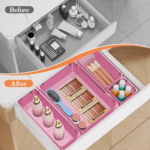 SpaceHacks 25 PCS Plastic Drawer Organizer Set, 4-Size Versatile Organizer Trays & Storage Bins for Makeup, Jewelry, and Gadgets in Bathroom, Bedroom and Office, Clear Pink - color: Clear Pink