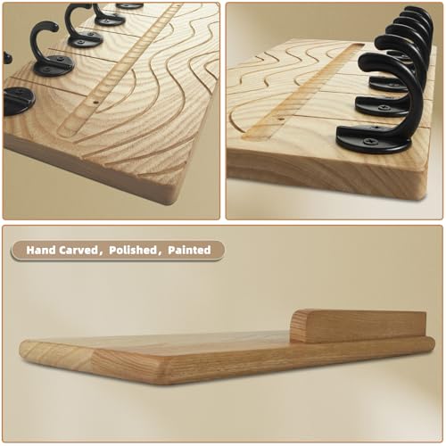 Key Holder Wall Decor-11.8" Solid Ash Wood Entryway Organizer with 6 Hooks & Extra Deep Storage Rack for Key, Mail, Wallet, Leash, Glasses, Hand-Polished & Stained, Easy-Assembly - color: Natural