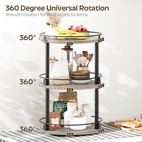 YATINEY 3-Tier Lazy Susan Organizer, Rotating Spice Rack, Spinning Organizer, Industrial Turntable Spice Rack Organizer for Cabinet, Kitchen Countertop, Greige and Black SR23BG - color: Greige + Black, size: 10.2"L x 10.2"W x 18"H