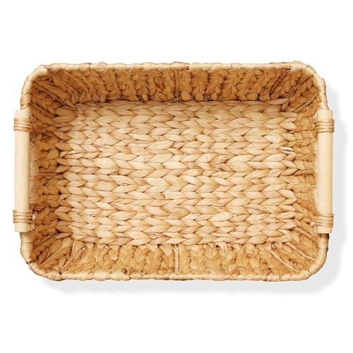 Casafield Set of 2 Water Hyacinth Oval Storage Baskets with Wooden Handles - Medium, Woven Bin Organizers - color: Natural - Hyacinth, size: Set of 2 - Medium