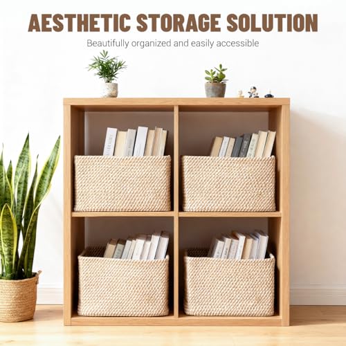 5 Pack Woven Storage Baskets for Shelves, Decorative Basket Organizer Storage Bins for Toys, Books, Clothes, Closet, Nursery, Bathroom – Cotton Rope Shelf Baskets for Organizing and Decor, Khaki - color: Khaki