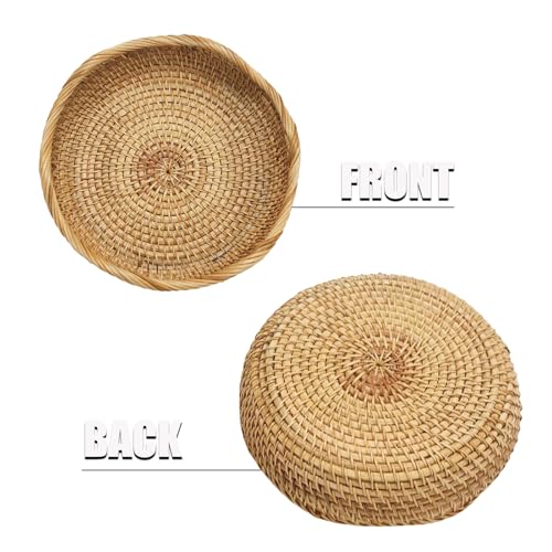 8.7" Handmade Rattan Basket Small Round Woven Storage Basket Tray Small Decorative Bowl for Home Decor, Wavy Edge - color: Basic-wavy, size: 8.7“