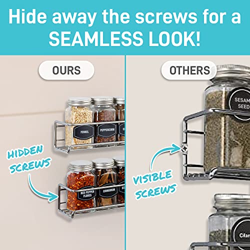 Ultimate Hostess Spice Rack Wall Mounted 4 Tier – Space-Saving Kitchen Spice Organizer for Seasonings – Screw or Adhesive Hanging – Wall Mount Hanging Spice Rack for Wall, Cabinet, Pantry Door - color: Chrome