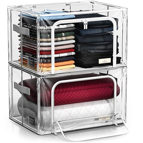 Sorbus Storage Bins with Metal Frame - Stackable & Foldable Clothes Organizer Bags - Clear Soft Plastic Storage Containers (2 Pack, Medium) - size: Medium, style: 2 Pack