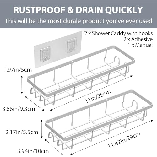 Shower Caddy Organizer with Hooks,Self Adhesive Bathroom Shelves,No Drilling Bathroom Organizers and Storage,Perfect for RV, Apartment, Home Decor,2 Pack White - color: White, size: 2 Pack