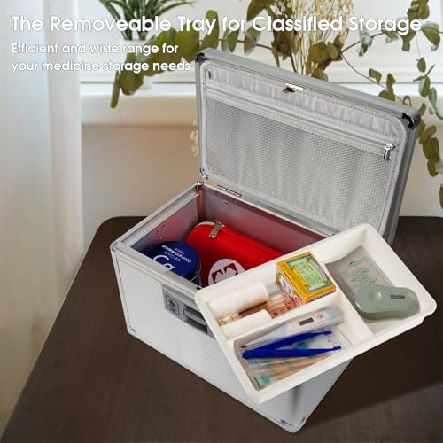 Medicine Lock Box with Key, Alluminum Alloy Box for Medication,First Aid Box with a Removeable Tray to Store Medicines & Pills for Home, Silver 12 * 7.68 * 7.87 Inch - color: Silver, size: Medium-12inch