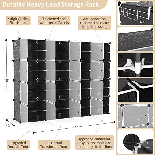 Portable Shoe Rack with Door, 64 Pairs Cabinet Easy Assembly, Plastic Adjustable Shoe Storage Organizer Stackable Detachable Free Standing DIY Expandable 8 Tier Black - color: Black, size: 64" Wide-64 Pairs