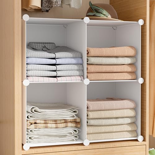 Stackable Closet Organizers and Storage 6 Cube Storage Organizer Closet Organizer for Bathroom Closet Storage for Wardrobe - color: White 1, size: 11.8 x 11.8 x 11.8 Inch
