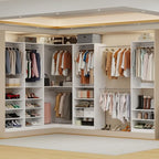 Closet System with 2 Sets, 5FT-10FT Closet Organizer System with 5 Hanging Rods& Adjustable Shelves, Corner Walk in Closet Free Standing Closet System, Modular Closet System, White