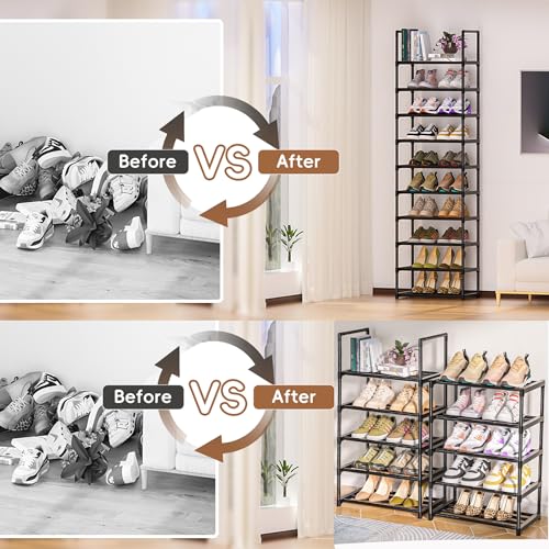 OYREL Shoe Rack, Sturdy Metal Shoe Rack Organizer,Narrow Shoe Racks for Closets,Shoes Rack,Shoe Stand,Shoe Shelf - color: Black, size: 17.1"W x 11.8"D x 78.7"H in 10 tier