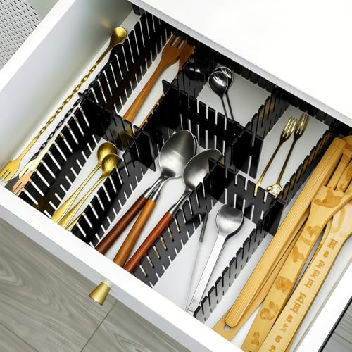 Blosssound 15 Pcs 5.12 Tall Drawer Divider Adjustable Drawer Organizer DIY Ultra Deep Storage Organizer Separator with Fixed Buckle for Underwear Socks Dormitory Office Kitchen Bedroom(Black) - color: Black